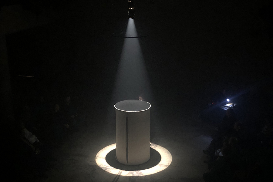 Visitor interacting with sound installation